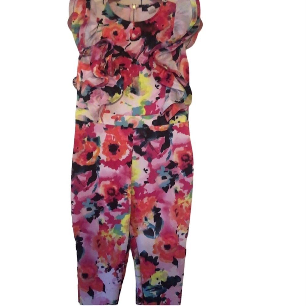 Woman’s spring Floral Easter ruffled colorful soft scuba jumpsuit romper